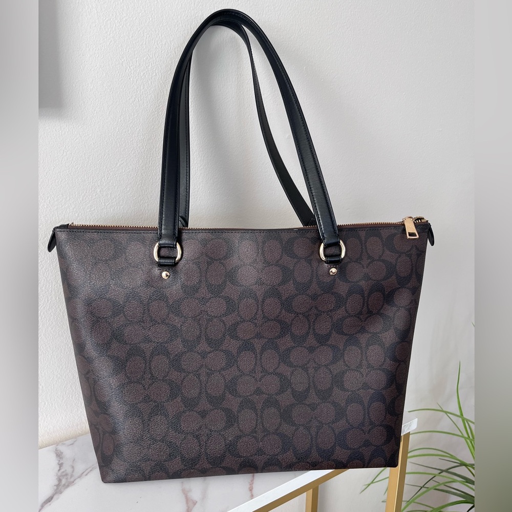 COACH outlet Tote Shoulder Bag 79609 Black Leather H5.5xW14.1xD3.1 In - Picture 2 of 12